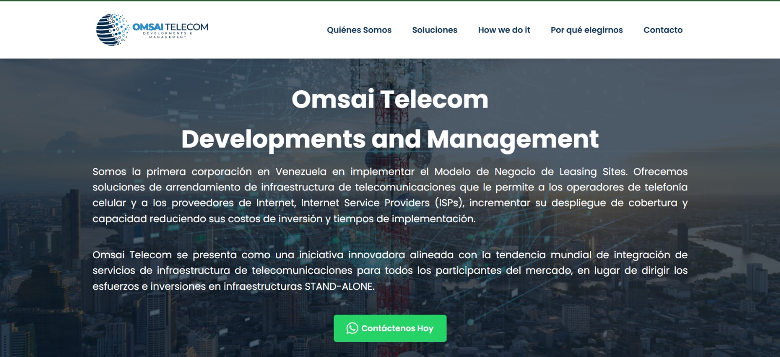 Diseño de landing page para empresa de telecomunicaciones Omsai Tower CO.